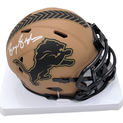Barry Sanders Autographed Detroit Lions 2023 Salute To Service Mini Helmet Beckett Witness