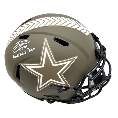 Emmitt Smith Autographed Dallas Cowboys Riddell Authentic Salute To Service Helmet W/ America's Team Beckett