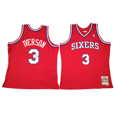 Allen Iverson Autographed Philadelphia 76ers Red 2002-03 Mitchell & Ness Swingman Jersey W/ The Answer Beckett Witnessed
