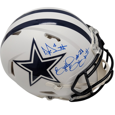 Dak Prescott & Ezekiel Elliott Autographed Dallas Cowboys Riddell Flat Matte White Authentic Helmet Beckett Witnessed