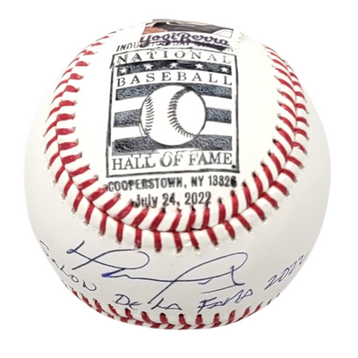 David Ortiz Autographed Boston Red Sox LTD ED MLB Baseball W/ Salon De Le Fama 2022 Stamp and Induction Day Postmark Beckett Witnessed