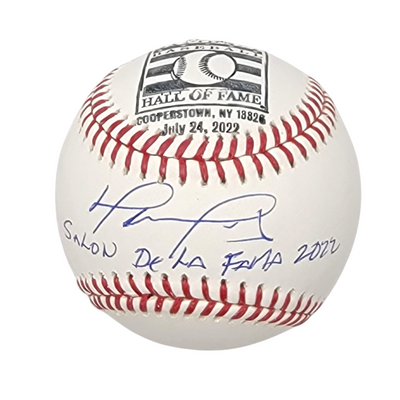 David Ortiz Autographed Boston Red Sox LTD ED MLB Baseball W/ Salon De Le Fama 2022 Stamp and Induction Day Postmark Beckett Witnessed