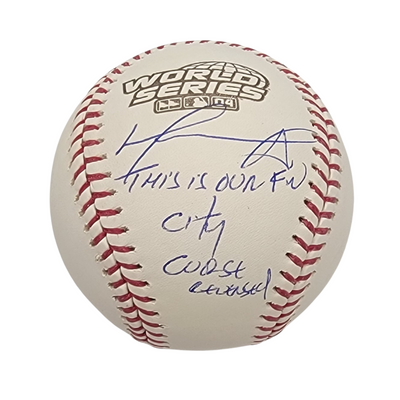 David Ortiz Autographed Boston Red Sox 2004 World Series Baseball W/ This is our F'n City & Curse Reversed Beckett Witnessed