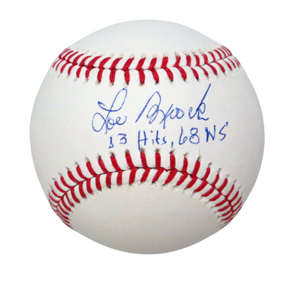 Lou Brock Autographed St. Louis Cardinals MLB Baseball W/13 Hits 68 WS JSA Authenticated