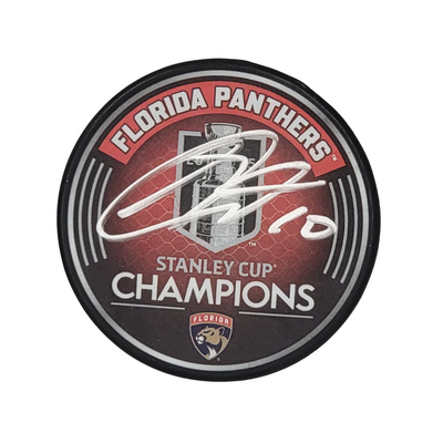 A.J. Greer Autographed Florida Panthers 2025 Stanley Cup Champions Hockey Puck JSA