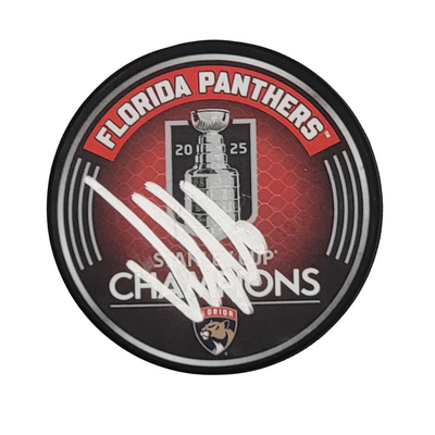 Aleksander Barkov Autographed Florida Panthers 2025 Stanley Cup Champions Hockey Puck Beckett