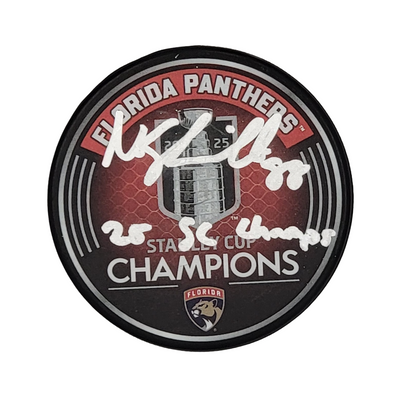 Nate Schmidt Autographed Florida Panthers 2025 Stanley Cup Champions Hockey Puck W/ 25 SC Champs Beckett