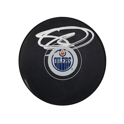 Stuart Skinner Autographed Edmonton Oilers Logo Hockey Puck Beckett