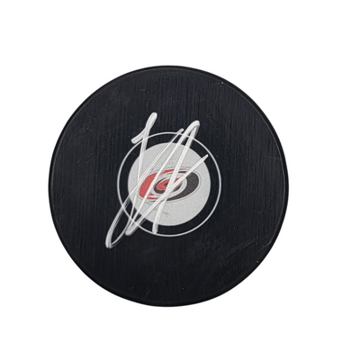 Logan Stankoven Autographed Carolina Hurricanes Logo Hockey Puck Beckett