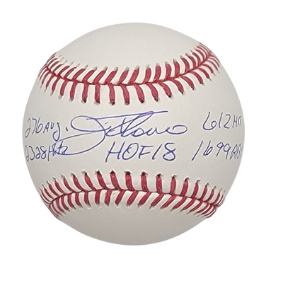 Jim Thome Autographed Indians Major League Baseball W/ Career Stats Beckett Witnessed