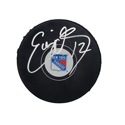 Eddie Olczyk Autographed New York Rangers Logo Hockey Puck Beckett