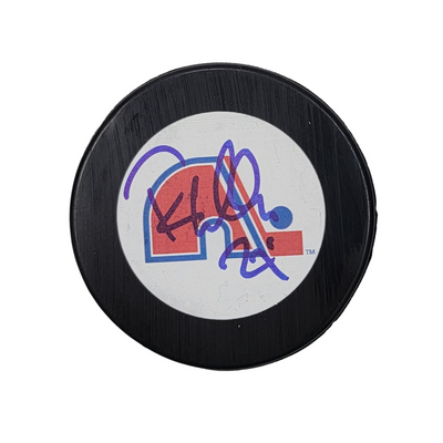 Randy Moeller Autographed Quebec Nordiques Logo Hockey Puck Beckett