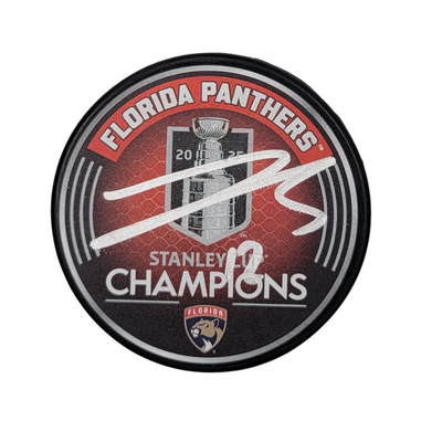 Jonah Gadjovich Autographed Florida Panthers 2025 Stanley Cup Champions Hockey Puck JSA
