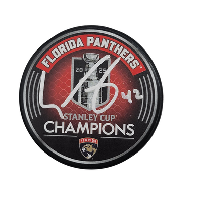 Gustav Forsling Autographed Florida Panthers 2025 Stanley Cup Champions Hockey Puck