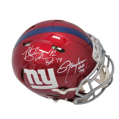 Lawrence Taylor & Michael Strahan Autographed New York Giants Riddell Authentic Flash Helmet W/ HOF 99 HOF 14 Beckett Witnessed