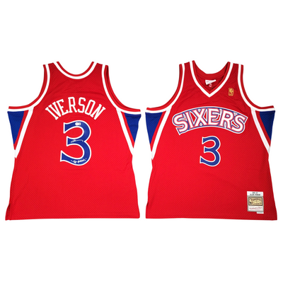 Allen Iverson Autographed Philadelphia 76ers Mitchell & Ness Red 1996-97 Swingman Jersey W/ The Answer Beckett Witnessed