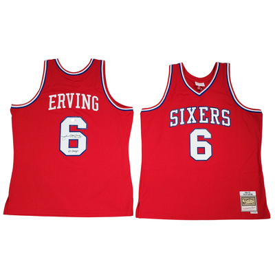Julius Dr. J Erving Autographed Philadelphia 76ers Red 1982-83 Mitchell & Ness Swingman Jersey W/ 83 Champs Beckett Witnessed