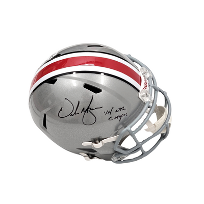Urban Meyer Autographed Ohio State Replica Helmet W/ '14 Natl Champs Beckett Witnessed