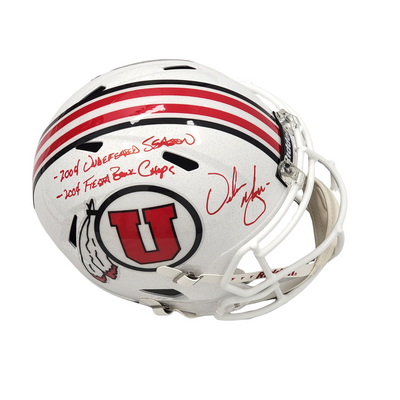 Urban Meyer Autographed Utah Utes White Replica Helmet W/ 2004 Inscriptions Beckett Witnessed