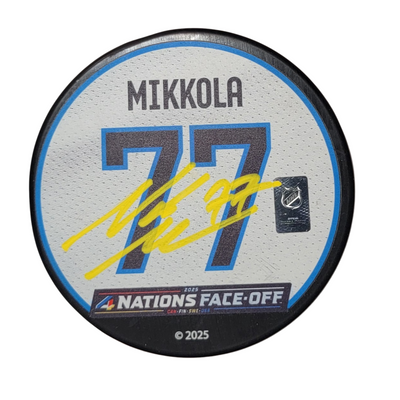Niko Mikkola Autographed 2025 Finland 4 Nations Face Off Hockey Puck Beckett
