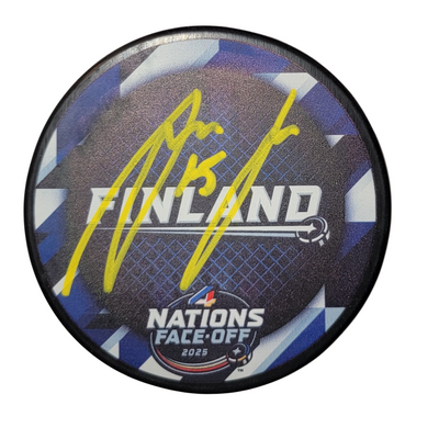 Anton Lundell Autographed 2025 Finland 4 Nations Face Off Hockey Puck Beckett