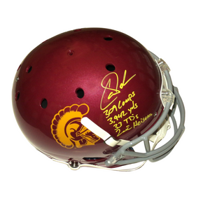 Carson Palmer Autographed USC Trojans Schutt Replica Helmet W/2002 Heisman and Stats Beckett Witnessed