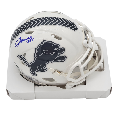 Jameson Williams Autographed Detroit Lions White Salute to Service Mini Helmet Beckett