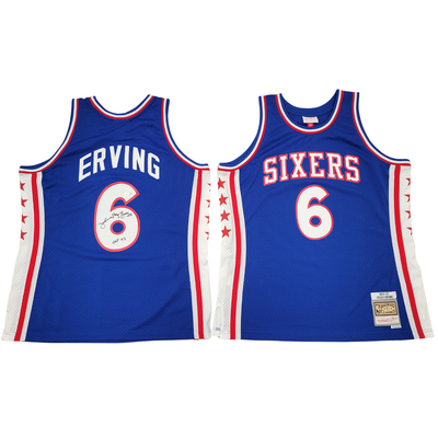 Julius Dr. J Erving Autographed Philadelphia 76ers Blue 1976-77 Mitchell & Ness Swingman Jersey W/ HOF 93 Beckett Witnessed