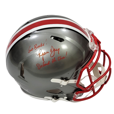 Ryan Day Autographed Ohio State Riddell Speed Flash Authentic Helmet W/ Go Bucks! Defend The Shoe Beckett Witnessed