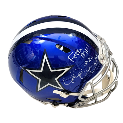 Ezekiel Elliott Autographed Dallas Cowboys Riddell Speed Flash Authentic Helmet W/ Feed Me Beckett Witnessed