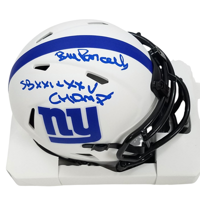 Bill Parcells Autographed New York Giants Lunar Eclipse Mini Helmet W/ SB XXI XXV Champs Beckett Witnessed