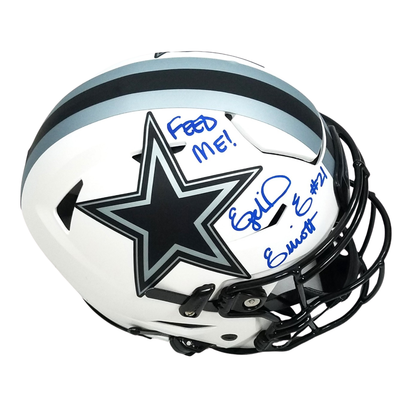 Ezekiel Elliott Autographed Dallas Cowboys Riddell Lunar Speed Flex Authentic Helmet W/ Feed Me Beckett Witnessed