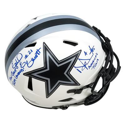 Dak Prescott & Ezekiel Elliott Autographed Dallas Cowboys Riddell Lunar Eclipse Authentic Helmet W/ Inscriptions Beckett Witnessed