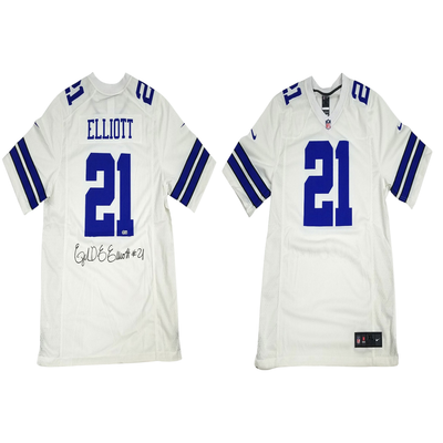 Ezekiel Elliott Autographed Dallas Cowboys Nike White Jersey Beckett Witnessed