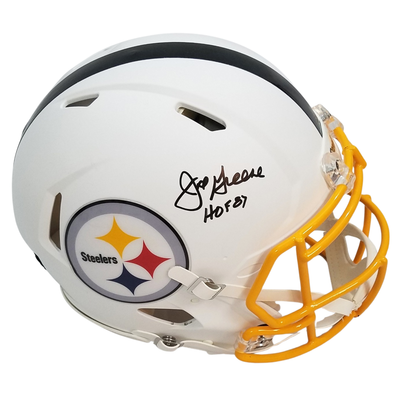 Joe Greene Autographed Pittsburgh Steelers Riddell Authentic Matte Flat White Helmet W/ HOF 87 Beckett Witnessed