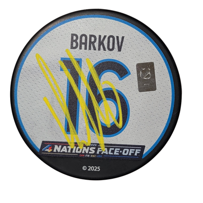 Aleksander Barkov Autographed Finland 2025 4 Nations Face Off Puck Beckett