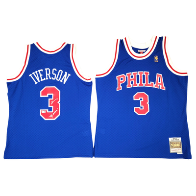 Allen Iverson Autographed Philadelphia 76ers Mitchell & Ness Blue 1996-97 Swingman Jersey W/ The Answer Beckett Witnessed