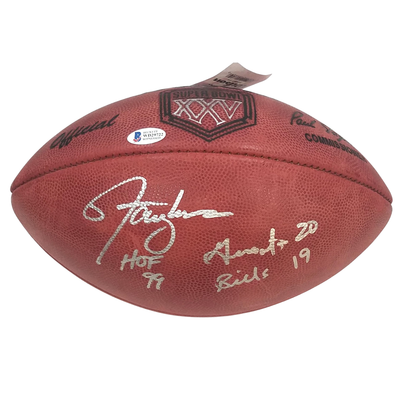 Lawrence Taylor Autographed New York Giants Super Bowl XXV Football W/ HOF 99, Giants 20 Bills 19 Beckett Witnessed