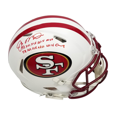 Joe Montana Autographed San Francisco 49ers Riddell Matte Flat White Speed Authentic Helmet W/ SB XVI,XIX,XXIV MVP & SB XVI,XIX,XXIII,XXIV Champs Beckett Witnessed