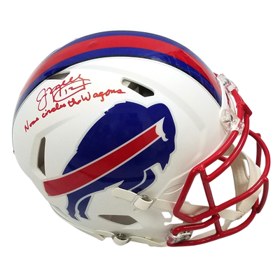 Jim Kelly Autographed Buffalo Bills Riddell Matte Flat White Speed Authentic Helmet W/ No One Circles the Wagons Beckett Authenticated