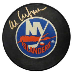 Al Arbour Autographed New York Islanders Logo Hockey Puck JSA Authenticated