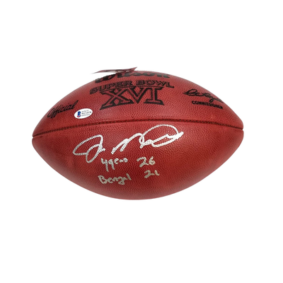Joe Montana Autographed San Francisco 49ers Super Bowl XVI Football W/ 49ers 26 Bengals 21 Beckett Witnessed