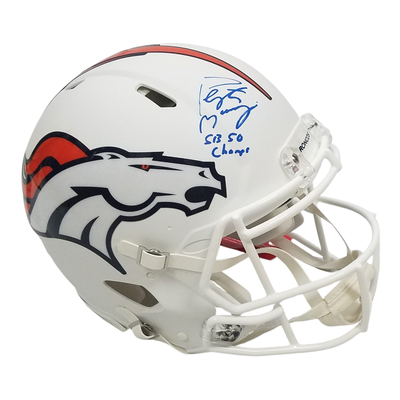 Peyton Manning Autographed Denver Broncos Riddell Flat Matte White Speed Authentic Helmet W/ SB 50 Champs Fanatics Authentic