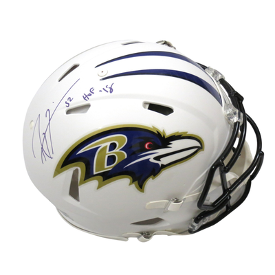 Ray Lewis Autographed Baltimore Ravens Riddell Flat Matte White Authentic Helmet W/ HOF 18 Beckett Witness