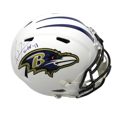 Ray Lewis Autographed Baltimore Ravens Riddell Flat Matte White Replica Helmet W/ HOF 18 Beckett Witness