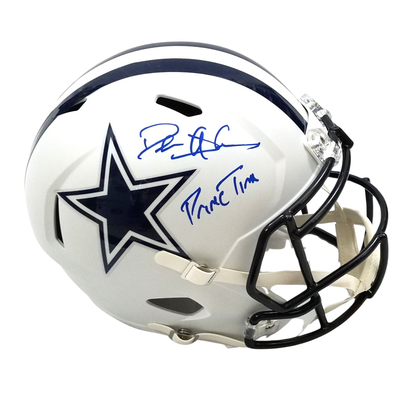 Deion Sanders Autographed Dallas Cowboys Riddell Flat Matte White Replica Helmet W/ Prime Time Beckett Witness