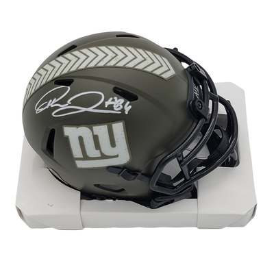Theo Johnson Autographed New York Giants Salute To Service Mini Helmet Beckett Witnessed