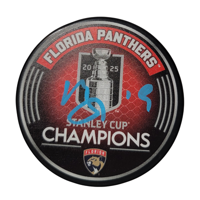 Matthew Tkachuk Autographed Florida Panthers 2025 Stanley Cup Champions Puck JSA