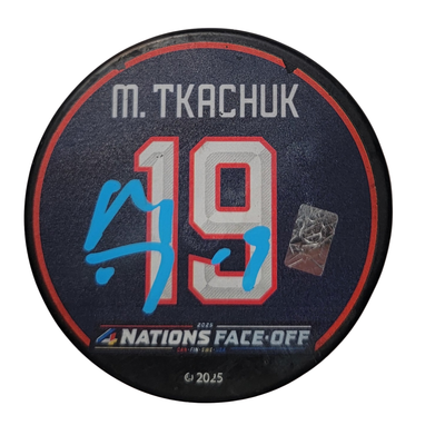 Matthew Tkachuk Autographed 2025 USA Four Nations Face Off Hockey Puck