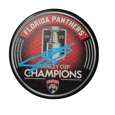 Sergei Bobrovsky Autographed Florida Panthers 2025 Stanley Cup Champions Puck Beckett Witnessed